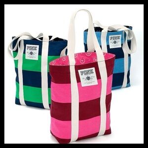 💕ⓅⒾⓃⓀ ⓋⓈ Blue VINTAGE Heritage Stripe Canvas Tote  Bag NWT💕